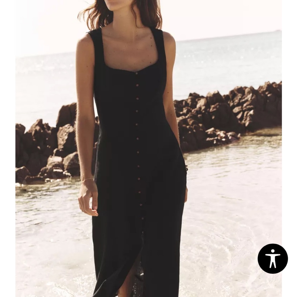 NWT Zara Black Linen Midi Dress
